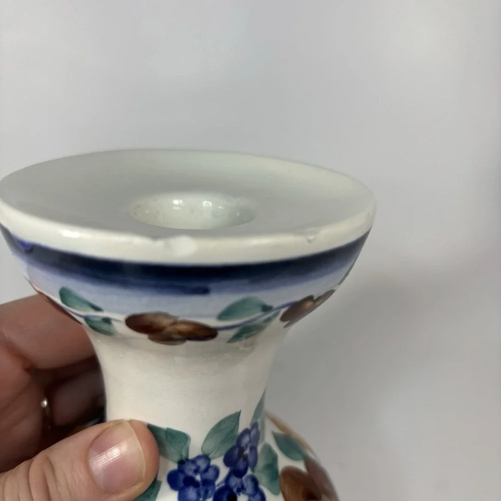 vintage hand-painted ceramic candlestick holder Made In Poland Three Legged Folk